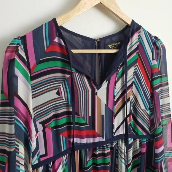 Juicy Couture Black Label Women's XS Colourful Geo Abstract Peasant Maxi Dress - Picture 10 of 16